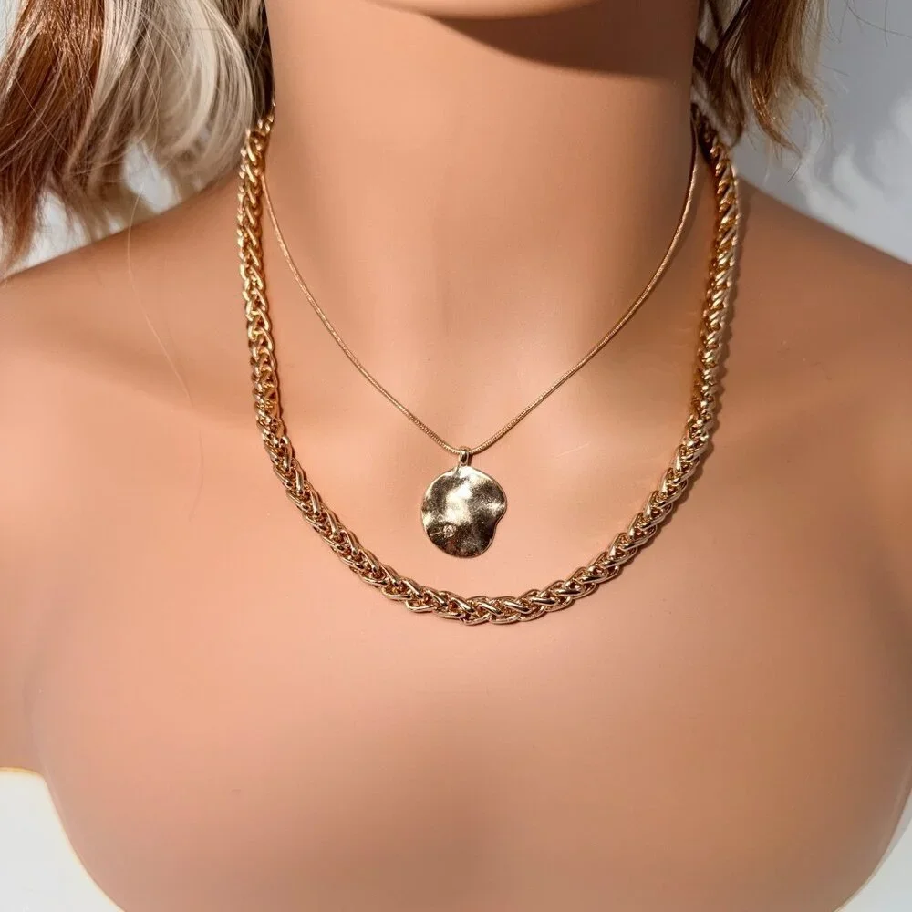 Vtg Gold Tone Rhinestone Pendant Layered Necklaces &‎ Earrings Set Shelli Segal